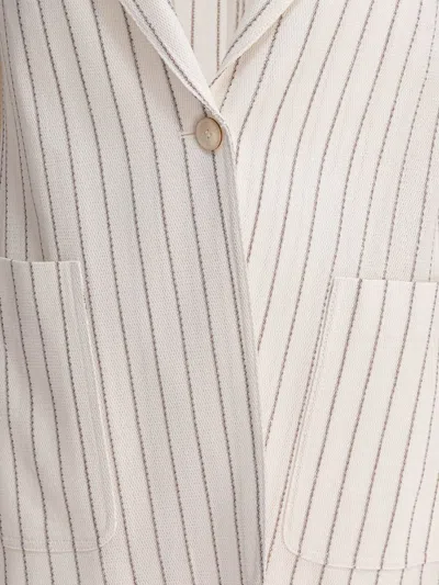 Max Mara Embroidered Stripes Cotton Blend Blazer In White