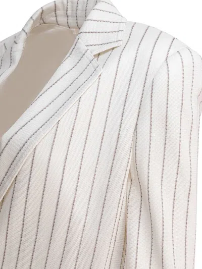 Max Mara Embroidered Stripes Cotton Blend Blazer In White
