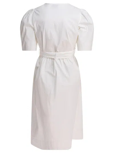 Ganni Midi Dress With Bows Dresses White In White
