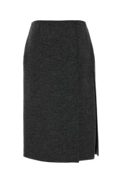 Prada Wool Skirt With Back Seam Detail In Gray