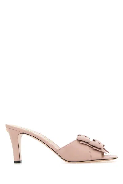 Valentino Leather Vlogo Signature Mules With Bow Detail In Pink