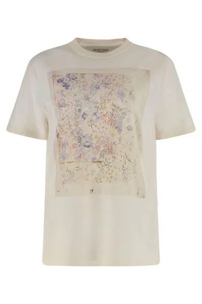 Golden Goose Crew Neck Floral Print Short Sleeves In White