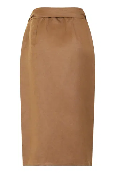 Max Mara Tequila Linen And Silk Skirt In Brown