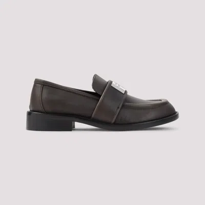 Acne Studios Brushed Nylon Loafers Silver Detail In Brown