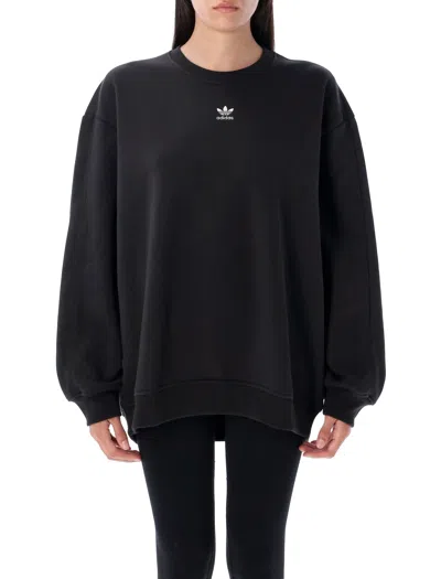 Adidas Originals Essentials Fleece Long Oversized Crew Sweatshirt In Black