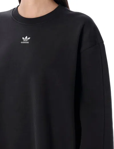 Adidas Originals Essentials Fleece Long Oversized Crew Sweatshirt In Black