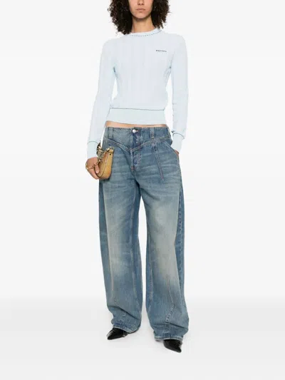 Alexander Mcqueen Wide-leg Denim Trousers Featuring Faded Effect In Blue