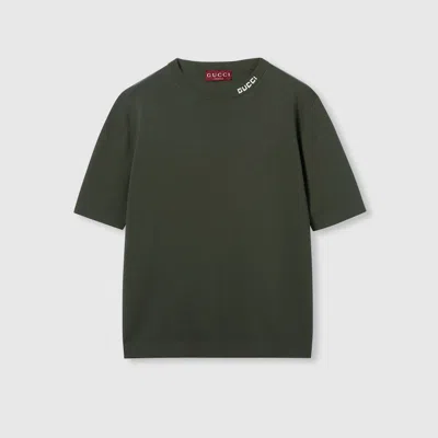 Gucci Silk Cotton Knit T-shirt With Intarsia In Green