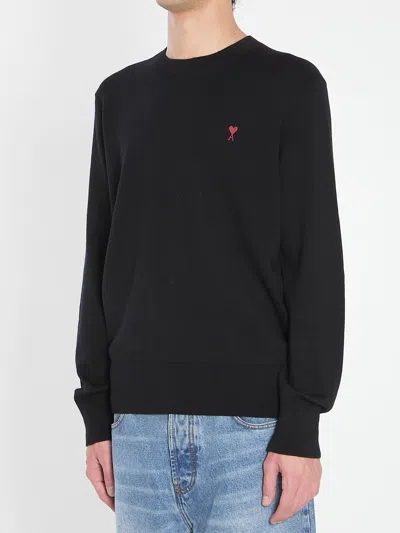Ami Alexandre Mattiussi Ami Paris Ami De Coeur Wool Crewneck Sweater In Black