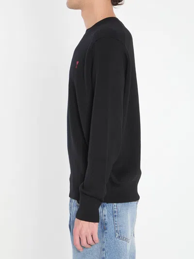 Ami Alexandre Mattiussi Ami Paris Ami De Coeur Wool Crewneck Sweater In Black