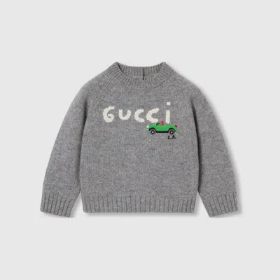 Gucci Wool Sweater With Embroidery In Gray