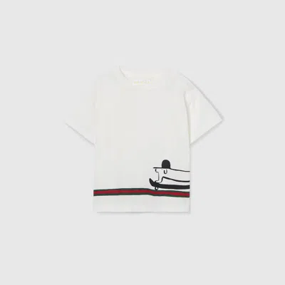 Gucci White T-shirt For Babykids With Dog In White