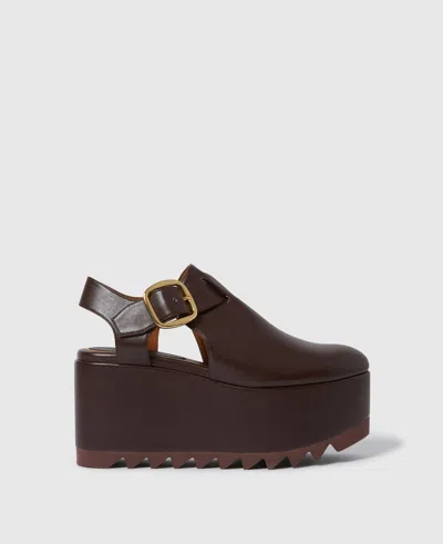 Stella Mccartney Elyse Closed-toe T-bar Platform Sandal In Brown