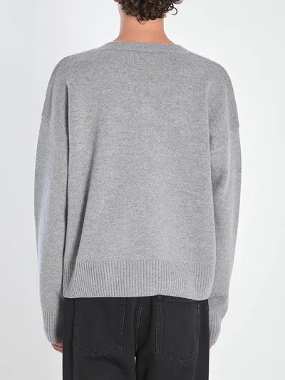 Ami Alexandre Mattiussi Ami V-neck Ribbed Sweater With Embroidered Logo In Gray