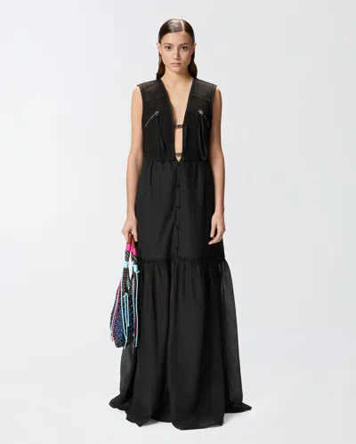 Pinko Robe Longue En Coton Avec Gilet Sans Manches Utilitaire