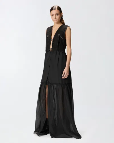 Pinko Robe Longue En Coton Avec Gilet Sans Manches Utilitaire