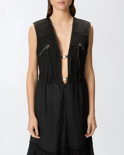 Pinko Robe Longue En Coton Avec Gilet Sans Manches Utilitaire