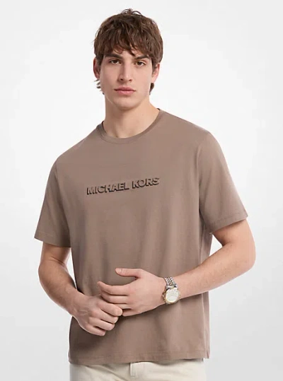Michael Kors Logo Embossed Cotton Jersey T-shirt In Brown