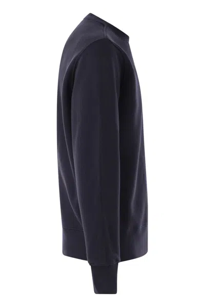 Autry Blue Cotton Crewneck Sweatshirt With Logo Print In Blue