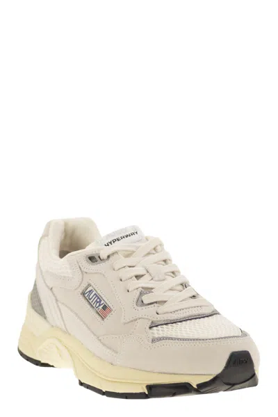 Autry Hyperway Mesh And Metallic Leather-trimmed Suede Sneakers In Neutral