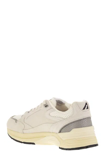 Autry Hyperway Mesh And Metallic Leather-trimmed Suede Sneakers In Neutral