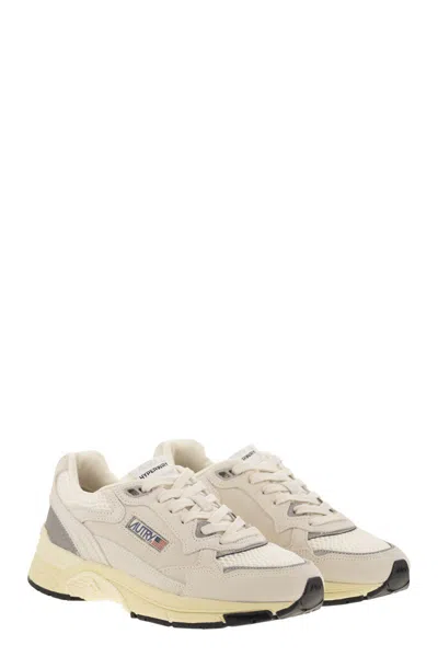 Autry Hyperway Mesh And Metallic Leather-trimmed Suede Sneakers In Neutral