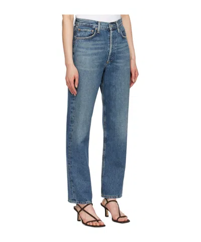 Agolde Five Pocket Denim Trousers In Blue