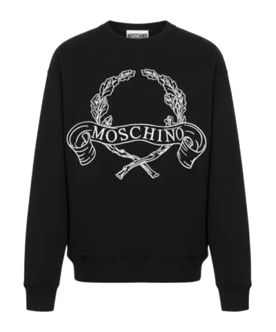 Moschino Couture Sweatshirt With Laurel Crown Logo Embroidery In Black