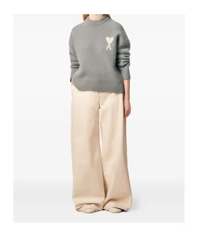 Ami Alexandre Mattiussi Ami Paris Ami Paris Alpaca Ami De Coeur Crewneck Sweater In Gray