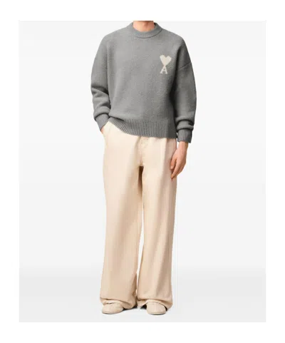 Ami Alexandre Mattiussi Ami Paris Ami Paris Alpaca Ami De Coeur Crewneck Sweater In Gray