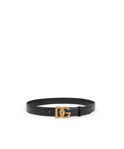 Dolce & Gabbana Leather Logo Buckle Belt