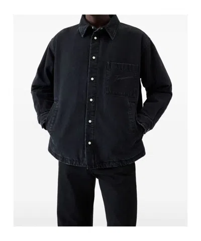 Jacquemus Virgin Wool Long-sleeve Shirt With Embroidered Logo In Black