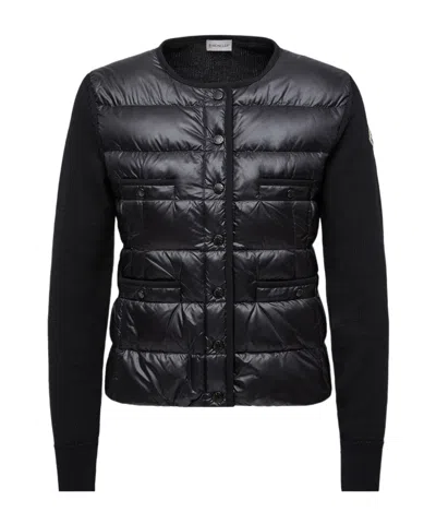 Moncler Cardigan Matelassé En Laine In Black