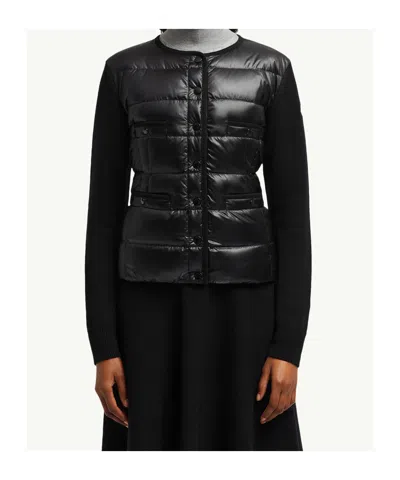 Moncler Cardigan Matelassé En Laine In Black