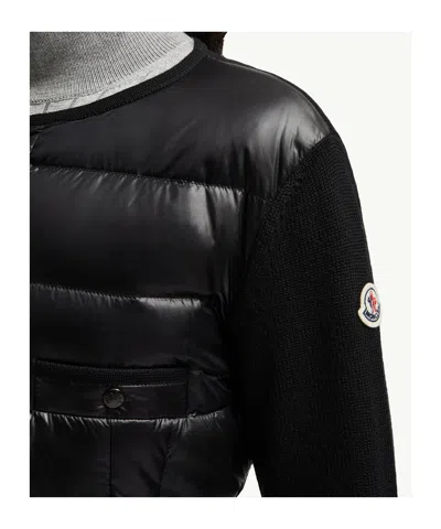 Moncler Cardigan Matelassé En Laine In Black