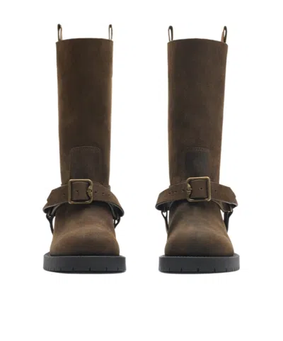 Burberry Soft Saddle Suede Knee-high Boots In Brown