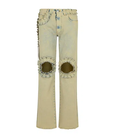Coperni Ruffle-detail Cut-out Boyfriend Jeans In Green