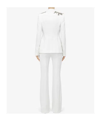Alexander Mcqueen Crystal Embellished Shoulder Single-breasted Blazer In White