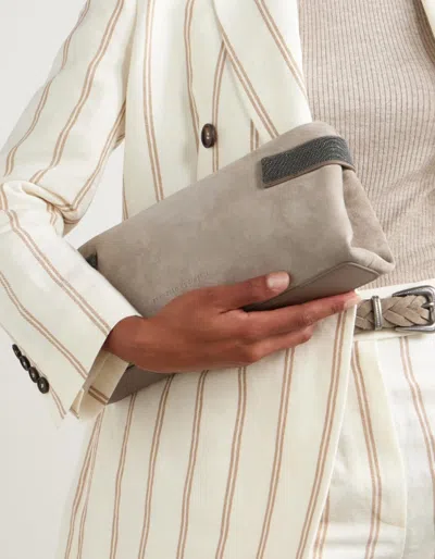 Brunello Cucinelli Women Suede Leather Clutch Bag