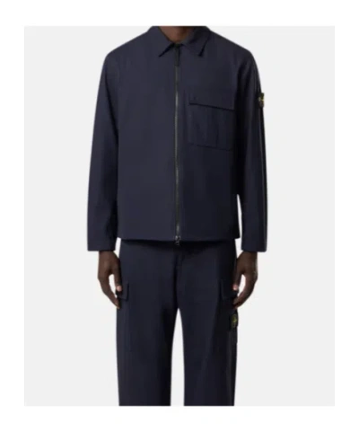 Stone Island Comfort-fit Overshirt With Gusseted Chest Pocket In Blue