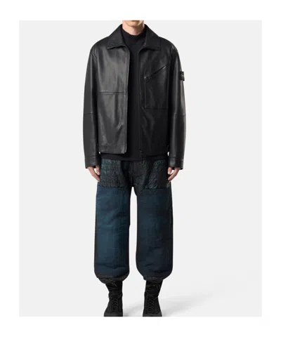 Stone Island Coach Jacket With Padded Lining And Snap Pockets In Black