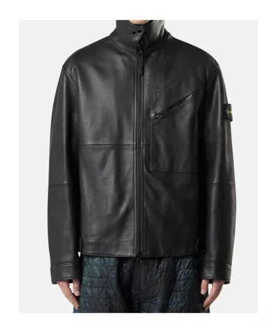 Stone Island Coach Jacket With Padded Lining And Snap Pockets In Black