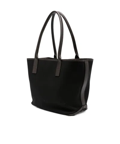 Hogan Script Shopping Leather-trimmed Tote Bag In Black