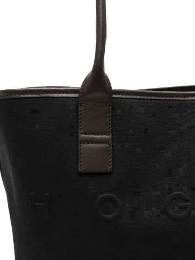 Hogan Script Shopping Leather-trimmed Tote Bag In Black