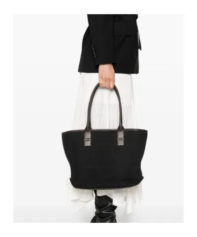 Hogan Script Shopping Leather-trimmed Tote Bag In Black