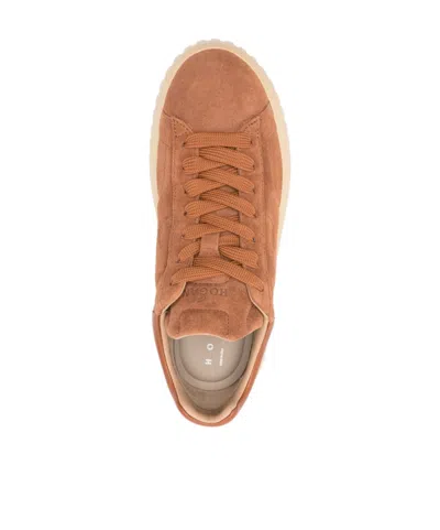 Hogan Brown Suede Sneakers With Smooth Leather Heel In Animal Print