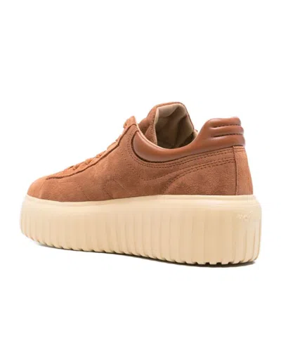 Hogan Brown Suede Sneakers With Smooth Leather Heel In Animal Print