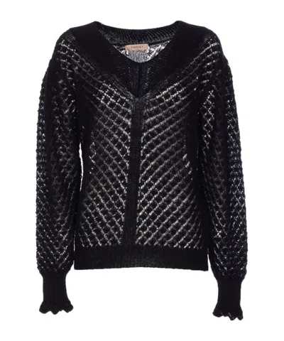 Twinset Open-knit Ruffled-cuff Sweater