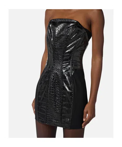 Elisabetta Franchi Croc-embossed Sheer Paneling Sleeveless Dress In Black