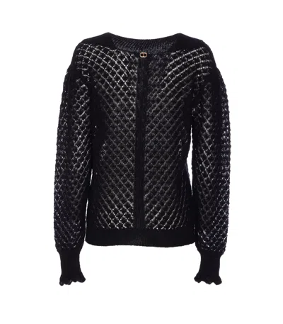 Twinset Open-knit Ruffled-cuff Sweater